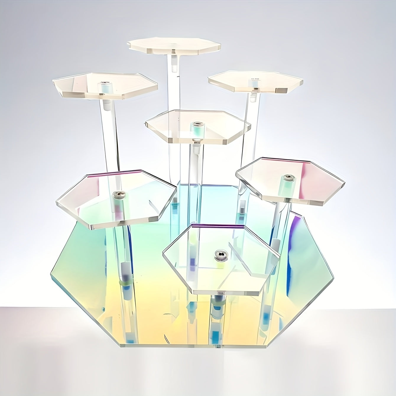 [Contemporary Transparent Jewelry Showcase] 1pc Contemporary 7-Tier Iridescent Acrylic Display Stand, Transparent Showcase for Jewelry, Cosmetics, Perfume, Collectibles - Home Decor Display Base, No Power Needed