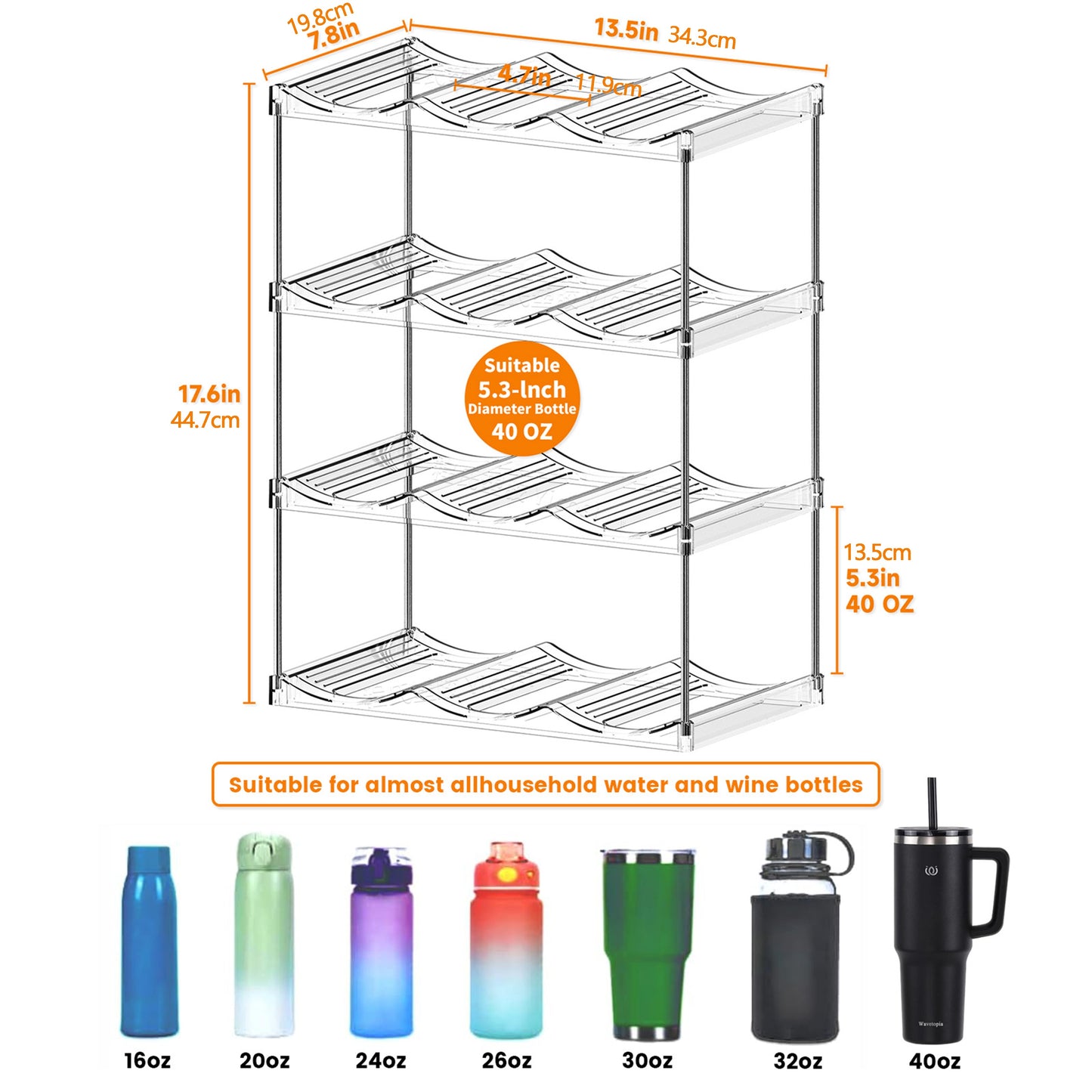 6/9/12 Bottle PET Material Stackable Baosia Water Bottle Organizer Holder - Large Tumbler Storage Rack for Home, Countertop, Fridge, Pantry Shelf