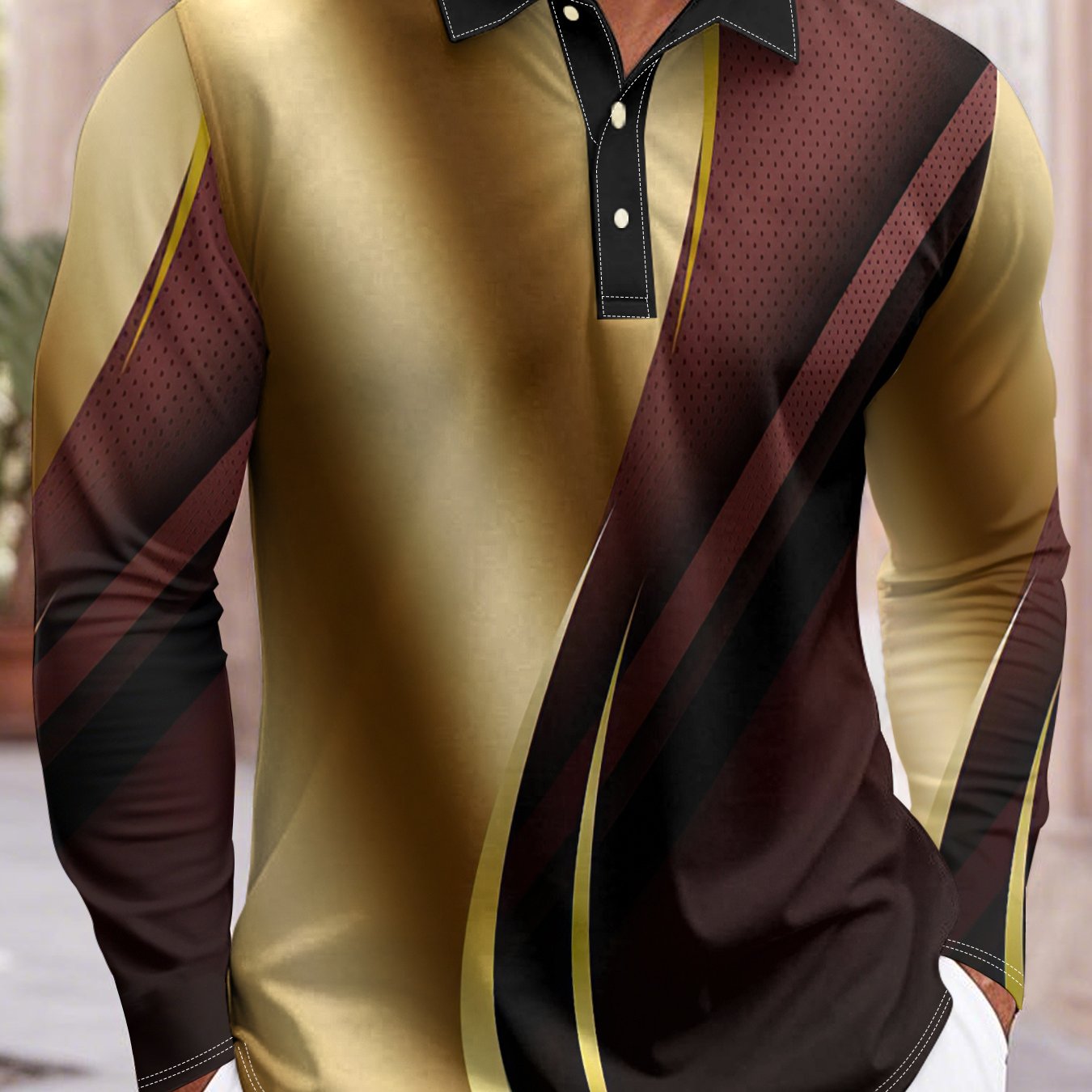 Men'S Elegant Marble Pattern Shirt - Lightweight Breathable Long Sleeve Formal & Casual Shirt, Black & Golden Swirls, Regular Fit for Office, Parties, Golf - All-Season Business & Everyday Attire for Men & Teens, Marble Print