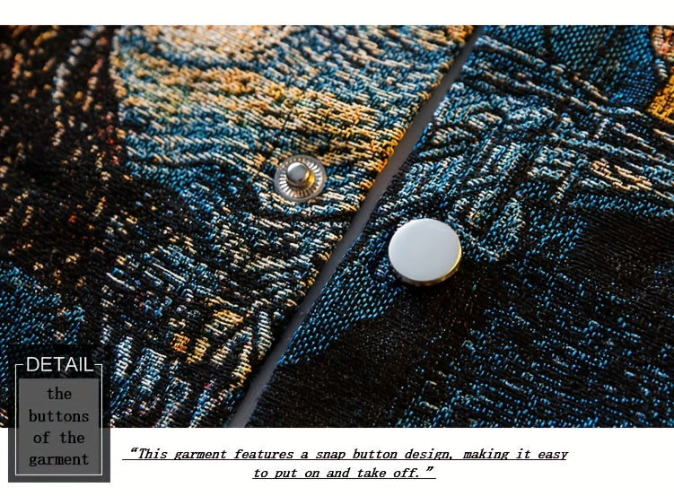 Men's slim-fit long-sleeve shirt - Van Gogh-inspired art buttons top, suitable for both formal and casual wear, machine washable polyester suit alternative - an ideal gift for art enthusiasts, street-style fashion outfit, ver