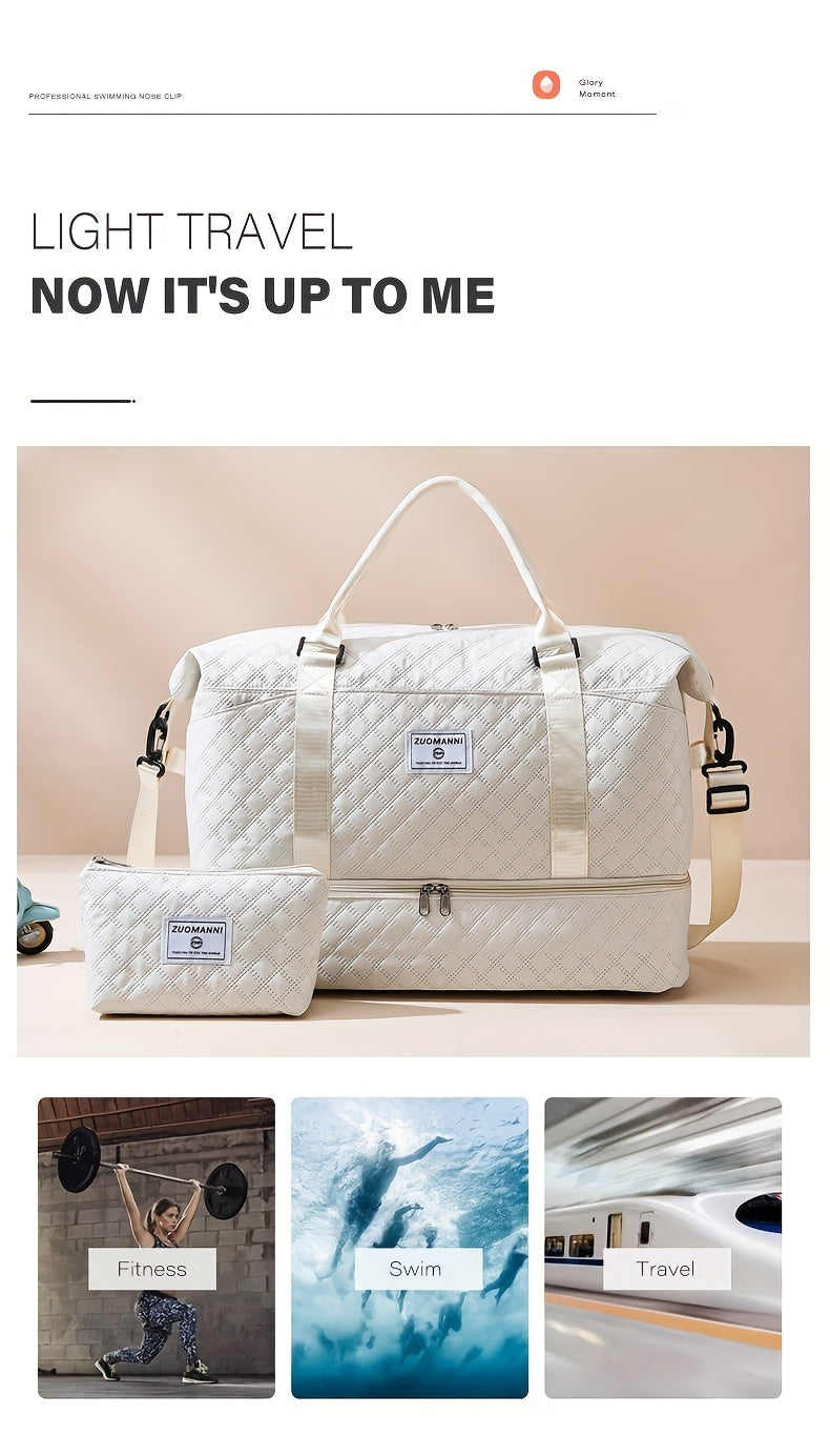 Large Capacity Travel Gym Bag Women'S Combo Letter Bag Valentine'S Day Gift Multifunctional Luggage Duffel Stitched Short Long Trip Tote with Independent Shoe Compartment Multi-Pocket Design
