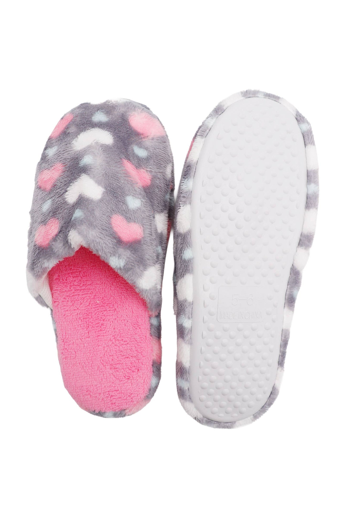 Heart Print Fuzzy Slipper Slides – Soft Foam Sole