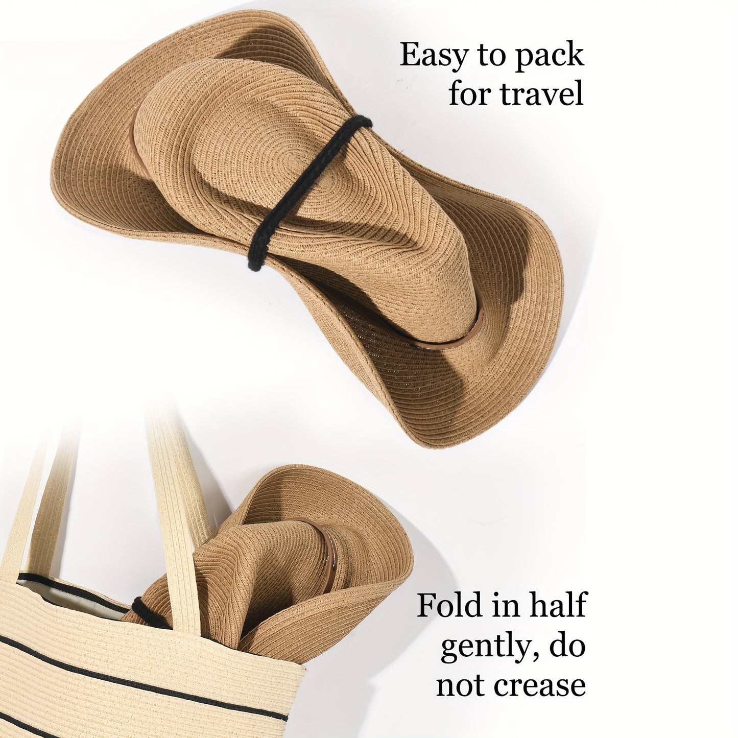 Adjustable Western Cowboy Hat with Wind Rope Closure - Foldable Lightweight Breathable for Beach, Outdoor & Travel - All-Season Comfort