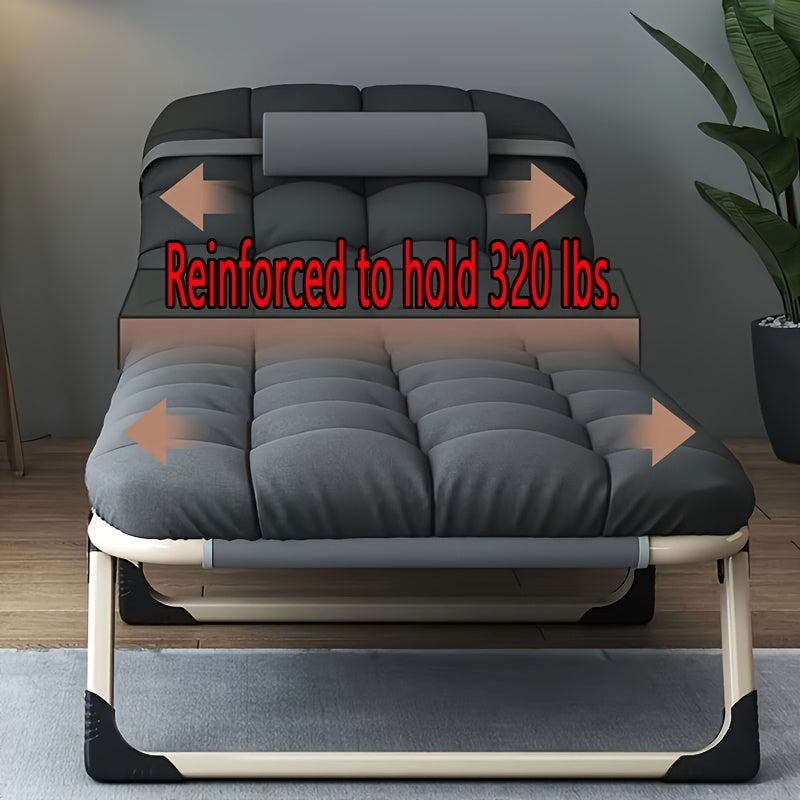 [Portable Folding Bed] 1pc Portable Folding Bed - Metal Frame, Reinforced 8-Leg Stand, Foldable Leisure Sleeping Bed