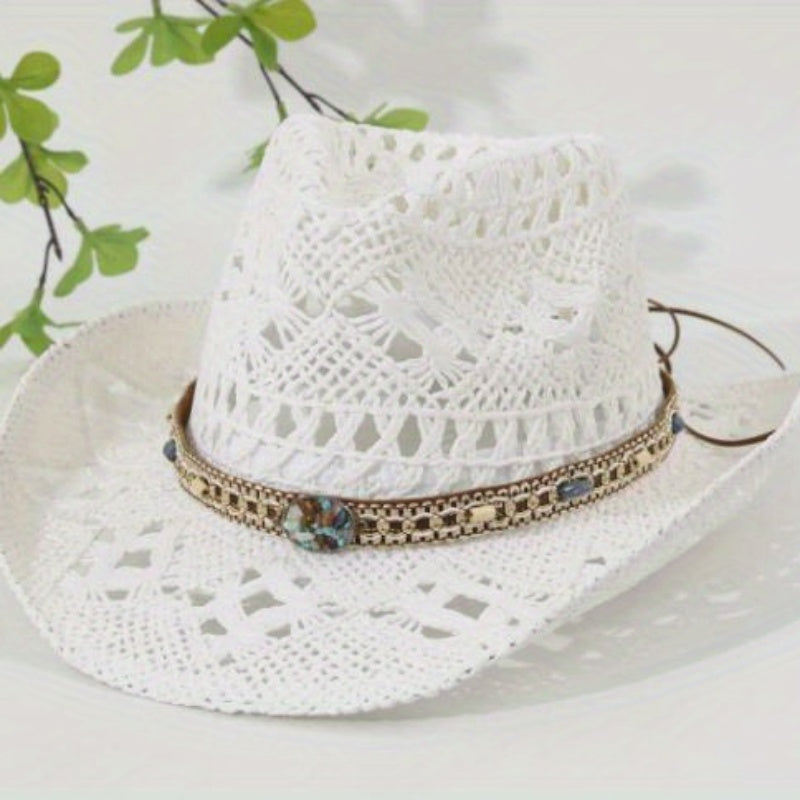 Women'S Western Cowgirl Hat with Belt - Wide Brim, Lightweight Stretch Fit for Beach, Outdoor, Casual - All-Season Western Style with Brown Belt - Perfect for Cowboy, Ranch, or Everyday Chic Looks, Cowboy Hat, Outdoor Headwea