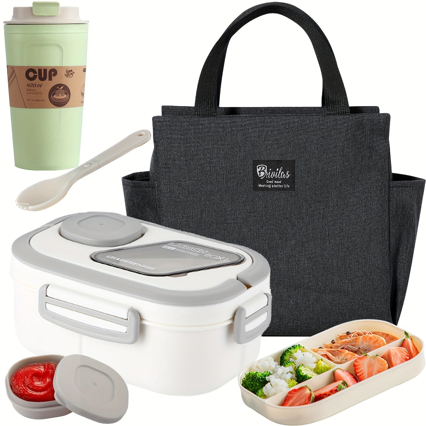 [Lunch Box Set/only Lunch Box][Local Warehouse]Halloween Gift-2-tier 6 Compartments Lunch Box Set. Bento Box For School, Office, Outdoor Picnic. |Food Storage Container|Kitchen Accessories|Bento Box With Lunch Bag|