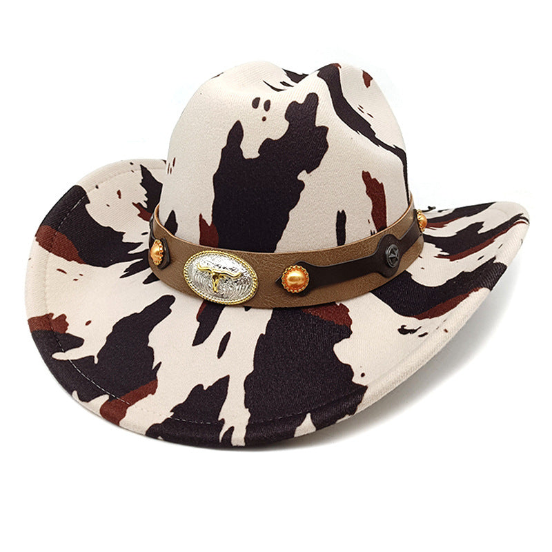 Leopard Print Western Cowboy Hat with Detachable Heart-Shaped Decorative Band - Lightweight Felt Material, Adjustable Drawstring Closure, Black & Brown Animal Print Design for Outdoor, Christmas, Thanksgiving, Kwanzaa - Unise