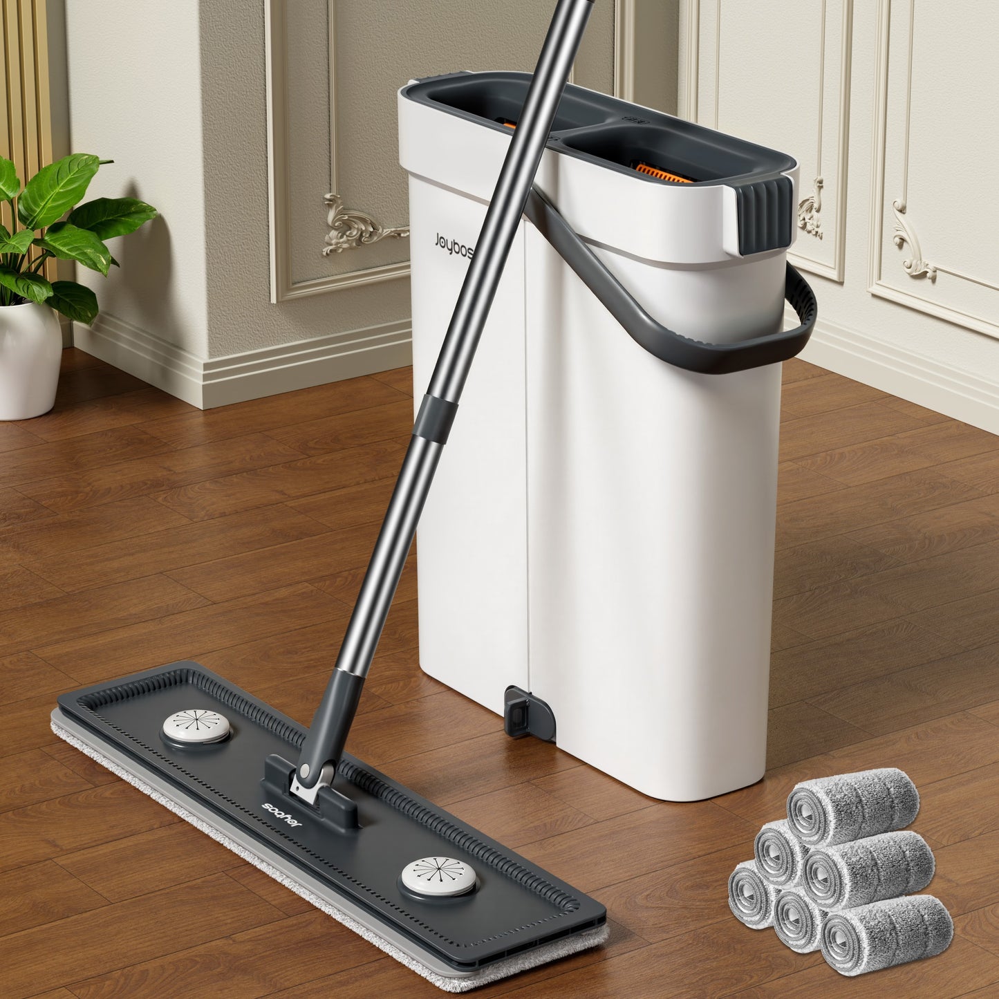 Mop And Mop Bucket Combo Set, Hand-free Flat Mopping Mop And Bucket, Washable Reusable Microfiber Cloth, Wet And Dry, Can Mop Tile Wood Floor Marble, Suitable For Living Room, Bedroom, Kitchen, Bathroom Use