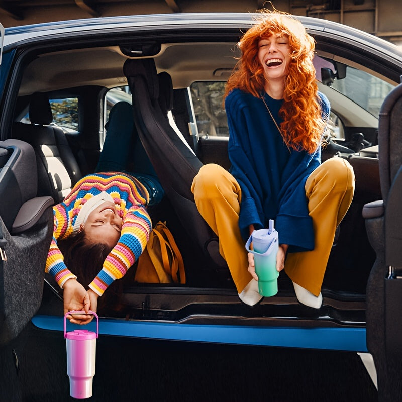 1pc 40oz Insulated Stainless Steel Tumbler With Handle - Leak-Proof, Keeps Cold For 24 Hours, Fits Car Cup Holder - Reusable, Round, Multipurpose Travel Mug With Lid And Straw