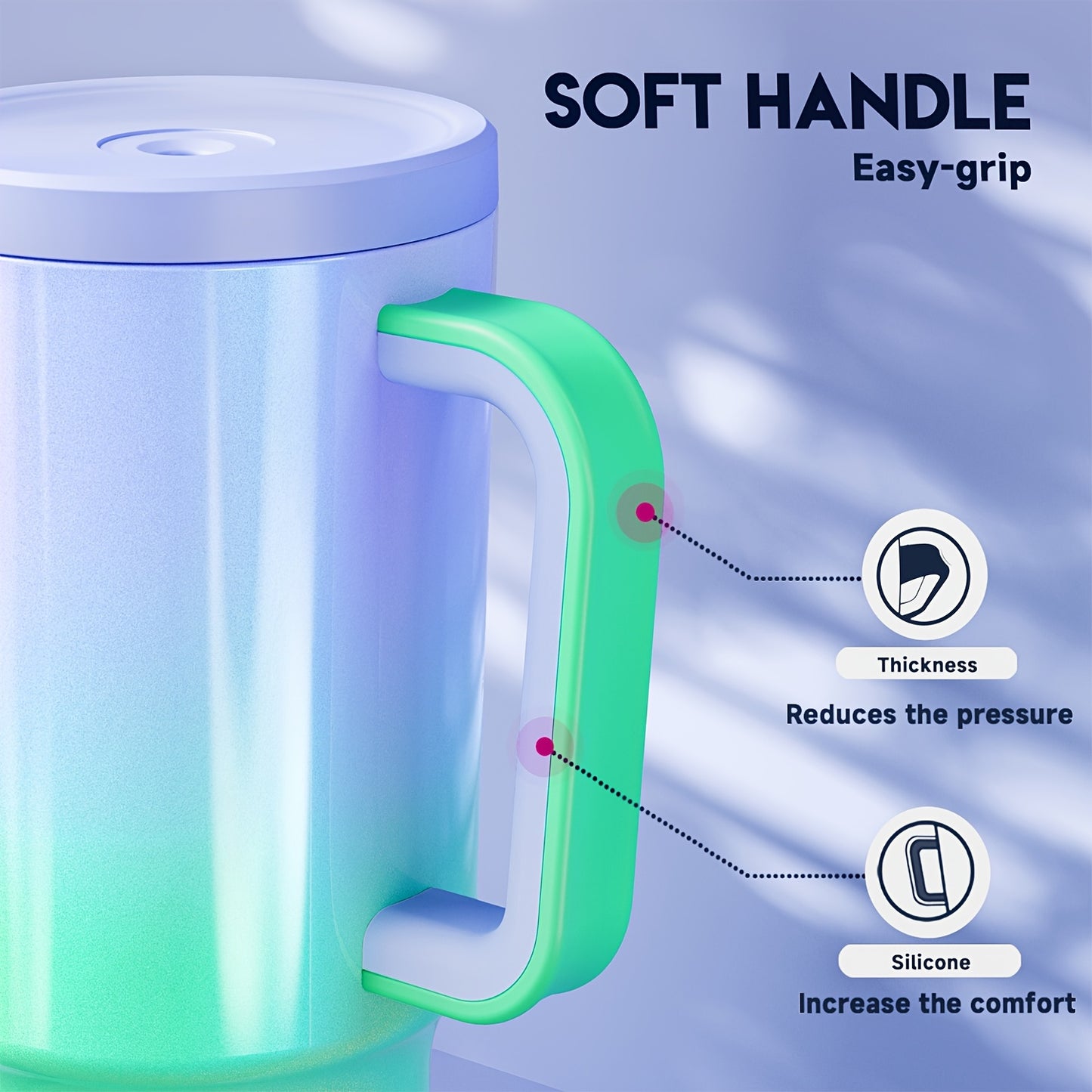 1pc Meoky 30oz Stainless Steel Tumbler with Handle, Lid & Straw - BPA-Free, Leak-Proof Insulated Travel Mug, Keeps Drinks Hot for 8 Hours, Cold for 24 Hours, Hand Wash Only