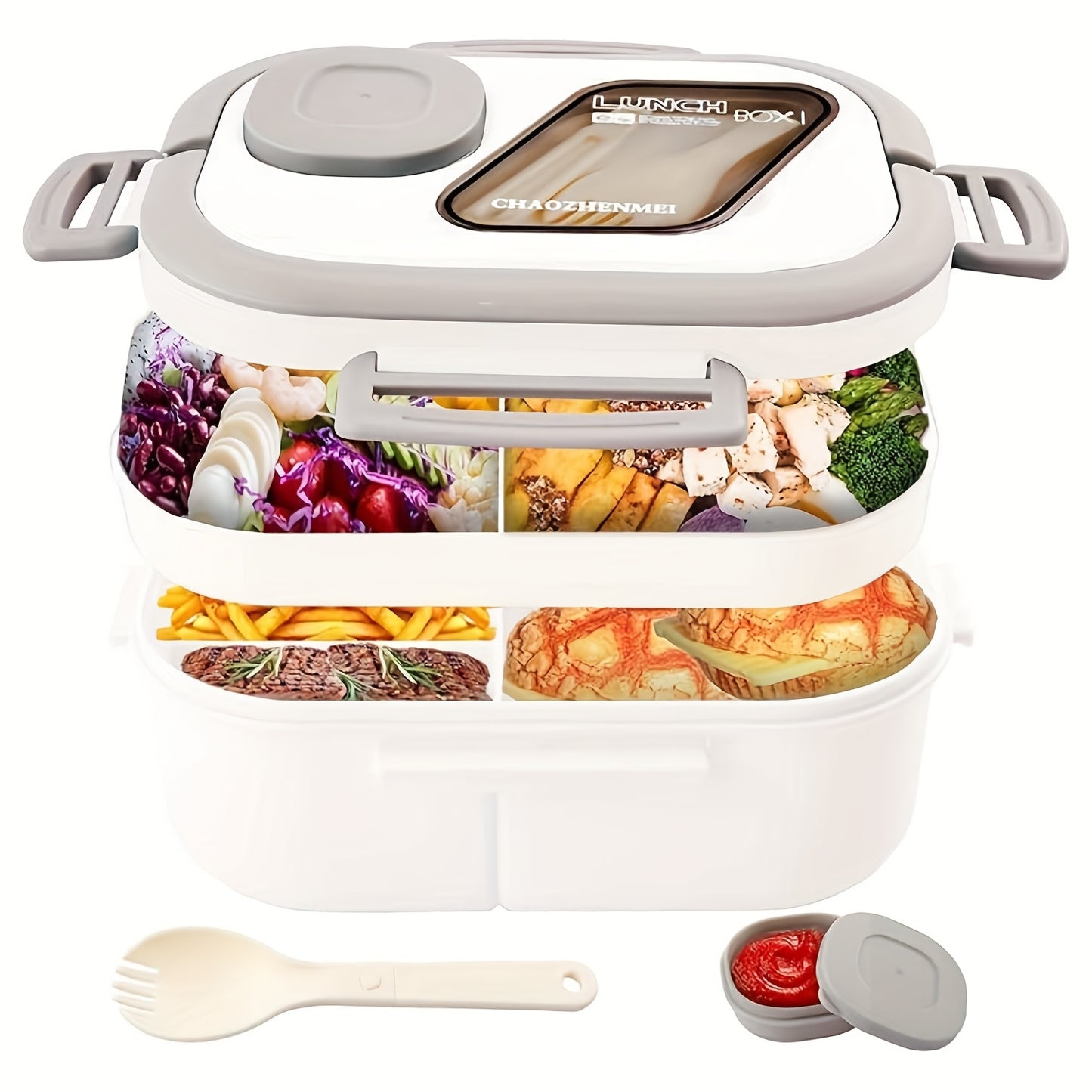 [Lunch Box Set/only Lunch Box][Local Warehouse]Halloween Gift-2-tier 6 Compartments Lunch Box Set. Bento Box For School, Office, Outdoor Picnic. |Food Storage Container|Kitchen Accessories|Bento Box With Lunch Bag|