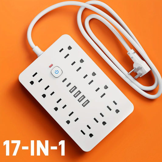 [Surge Protector Power Strip] 17-in-1 Surge Protector Power Strip With USB Port- Compact Wall Mount Charging Station With 11 AC Outlets, 4 USB-A Ports, 2 Type-C, 5FT/10FT Extension Cord For Home, Office, School, Dorm And Trav