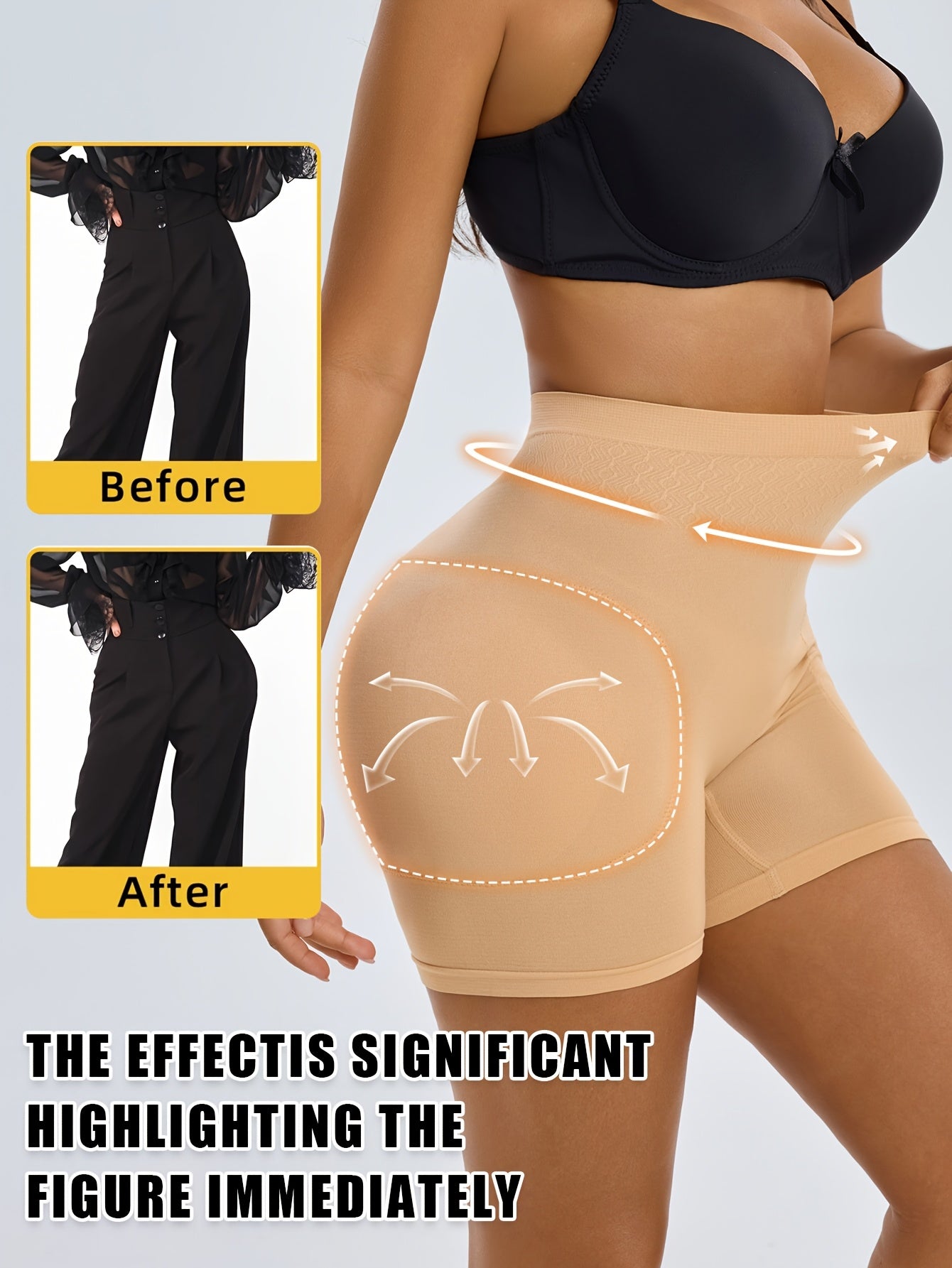 1pc CELILIN Women's High-Waisted Shapewear Shorts - Tummy Control, Butt & Thigh, Non-Slip Waistband, High-Elasticity Workout & Everyday Pants - Posture Correction & Body Contouring for Gym, Casual, Formal Outfits - Machine Wa