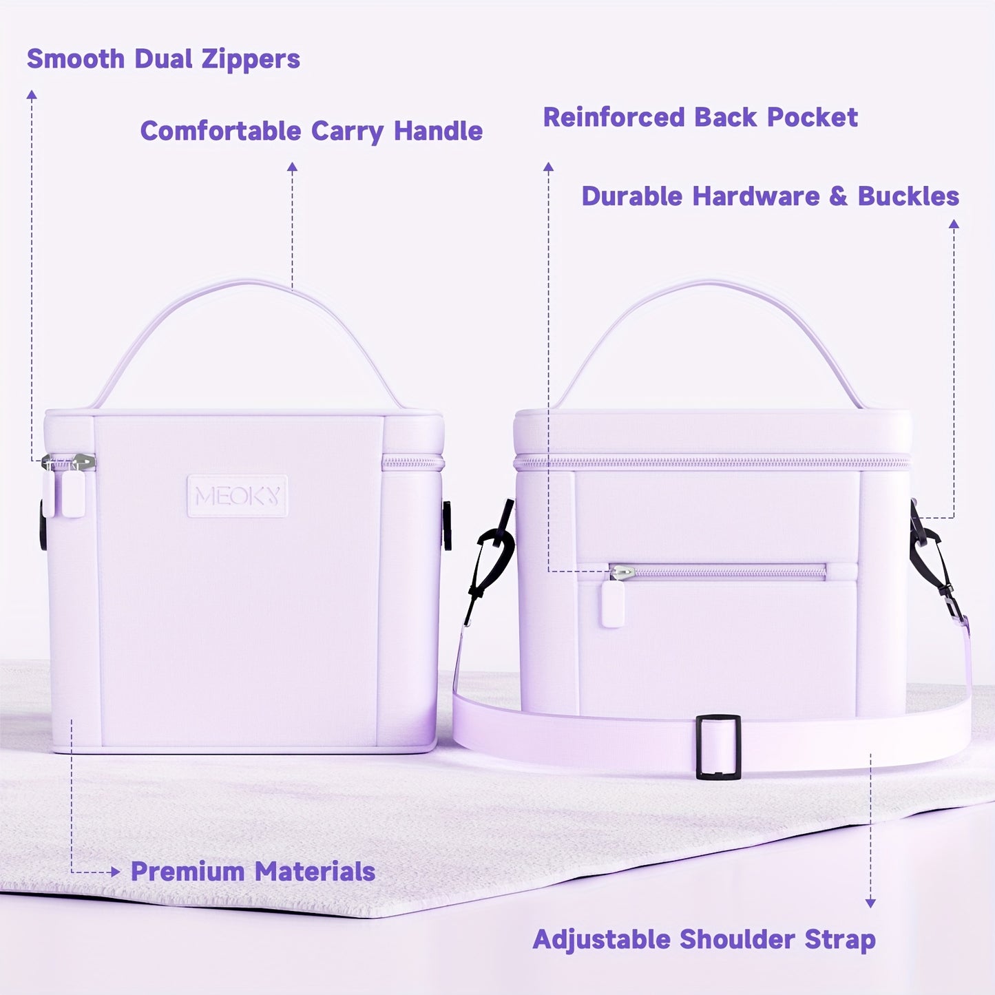 [Stylish, MEOKY Lunch Bag] Stylish, Durable Polyester, MEOKY Large Capacity Insulated Lunch Bag - Pink, Keeps Food Fresh, Hand Washable, Rectangular Design for Easy Portion Control, Perfect for Picnics, Office, or School, Lun