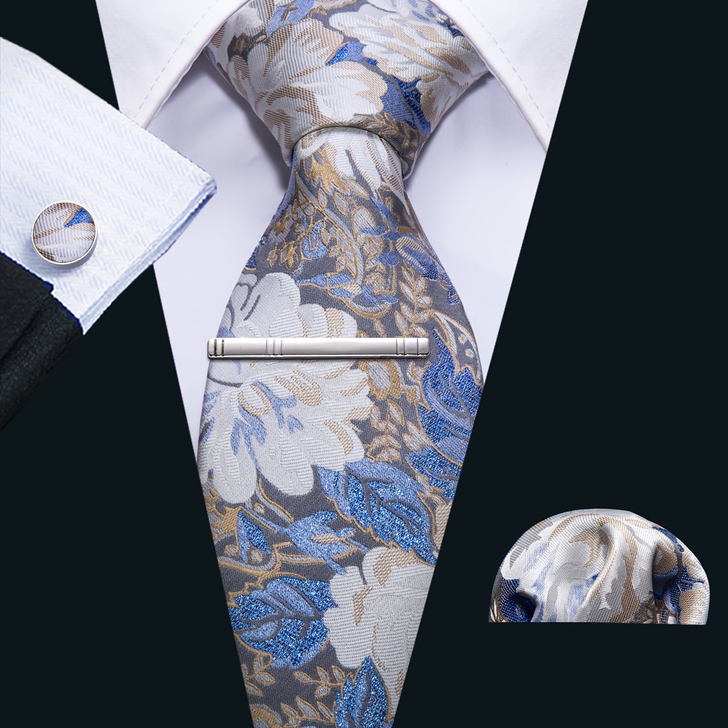LINEZISEID 3pcs/set Men's Silk Classic Floral Necktie with Hanky And Cufflinks for Business & Wedding, Father's Day Gift, Paisley Ties for Men, Novelty Ties for Men, Special Occasion, Business Attire, Paisley Design, Elegant