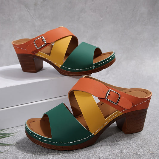 Summer Low Heel Sandals for Women, Orange Yellow Green Contrasting Color, Anti Slip Soft Sole, Lightweight And Comfortable Beach Vacation Slippers