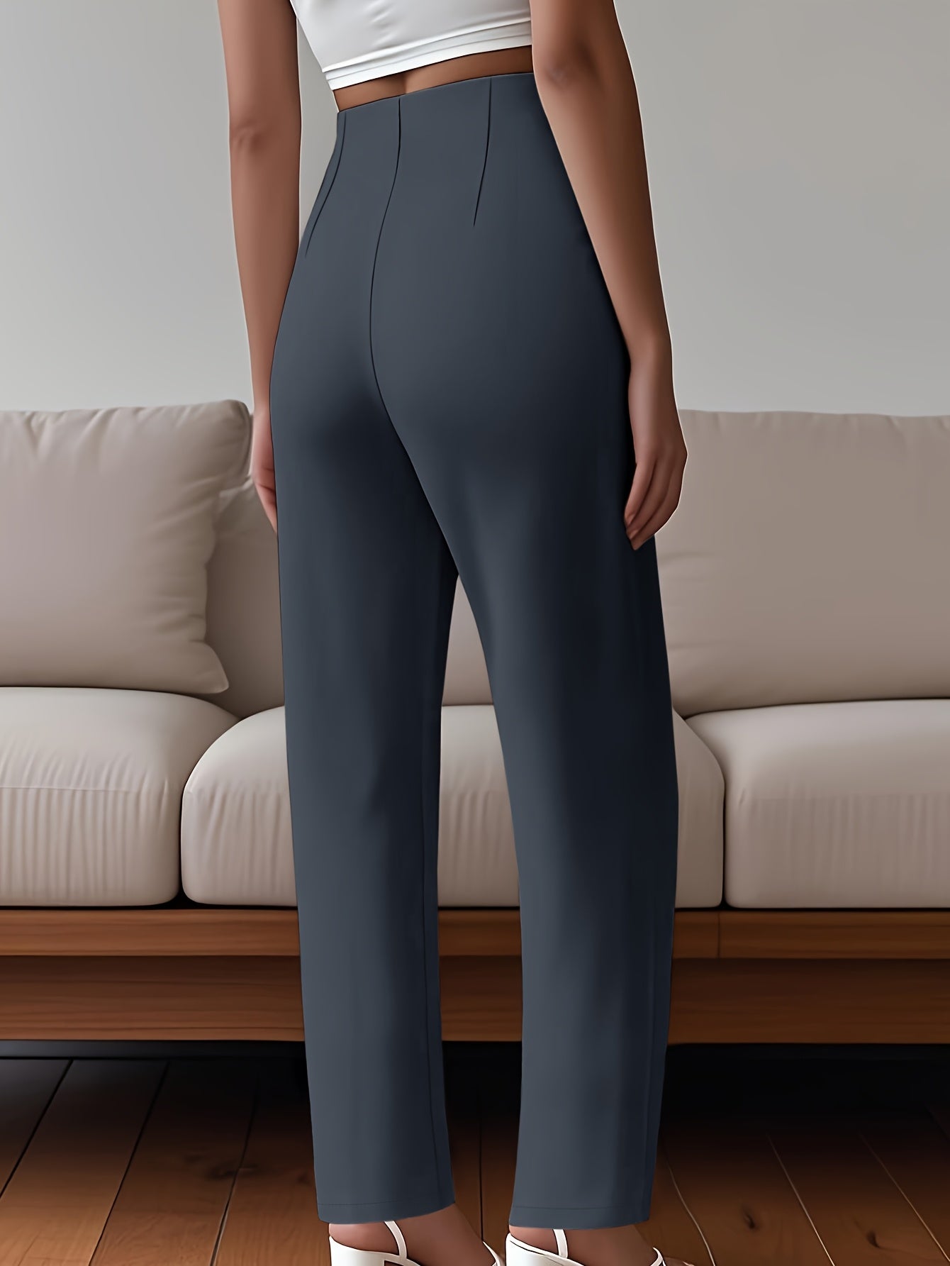 Women's Elegant Solid Black Trousers with Hidden Zipper Closure - Structured Non-Stretch All-Season Work Pants for Commuting, Travel & Professional Attire, Machine Washable Tailored Fit, High Waist Trouser Pants for Women, Pa