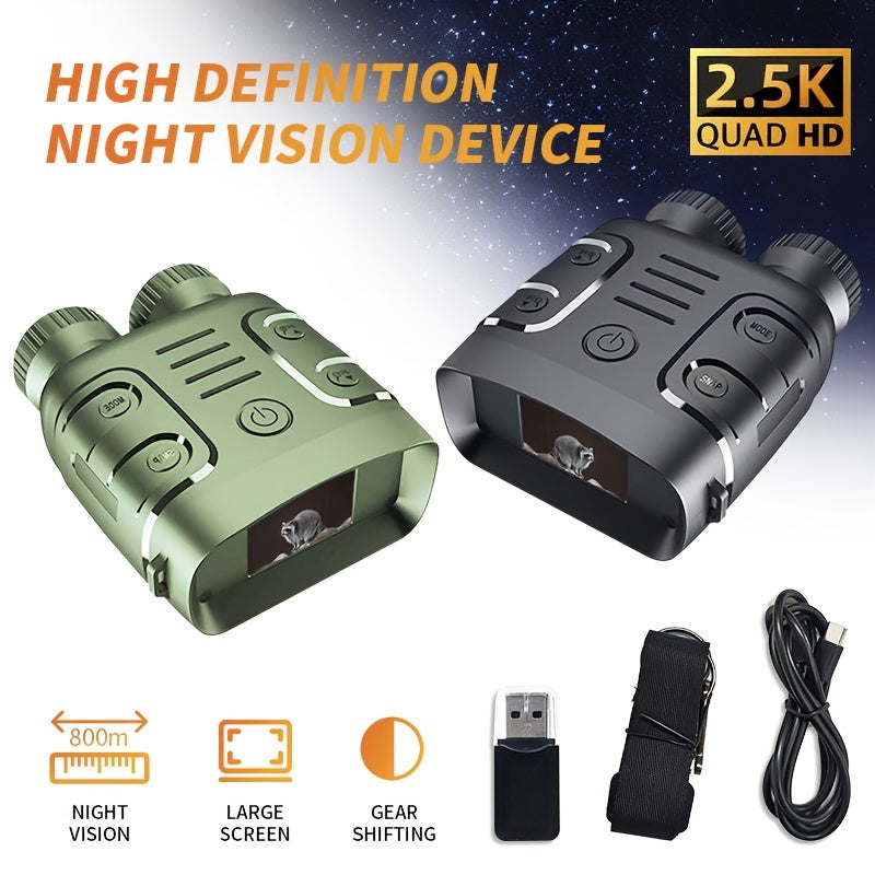 10X Digital Zoom Night Vision Binoculars with Infrared, 2.5K CMOS Sensor, 2.4" Display, 800m Viewing Distance, USB Rechargeable, Ideal for Hunting & Boating - Available in Black, Green, Gray, Binoculars for Hunting