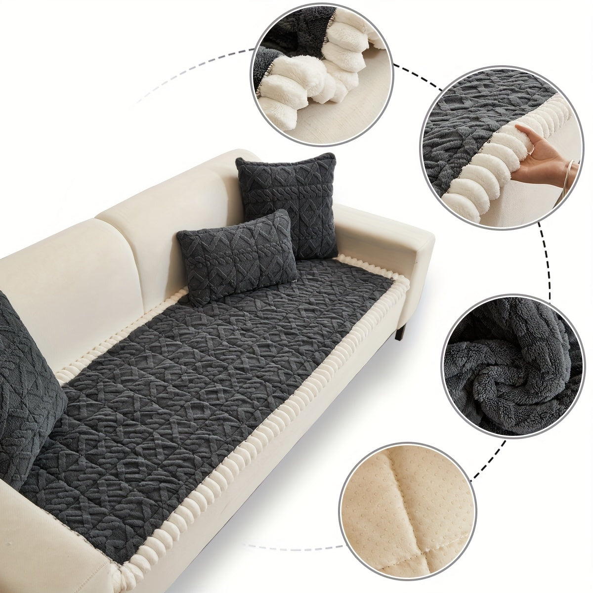 1pc Soft Quilted Sofa Cushion, Thickened Polyester Sofa Cover for Warmth in Autumn And Winter, Home Decoration Suitable for 2, 3, Or 4-Seater Sofas.