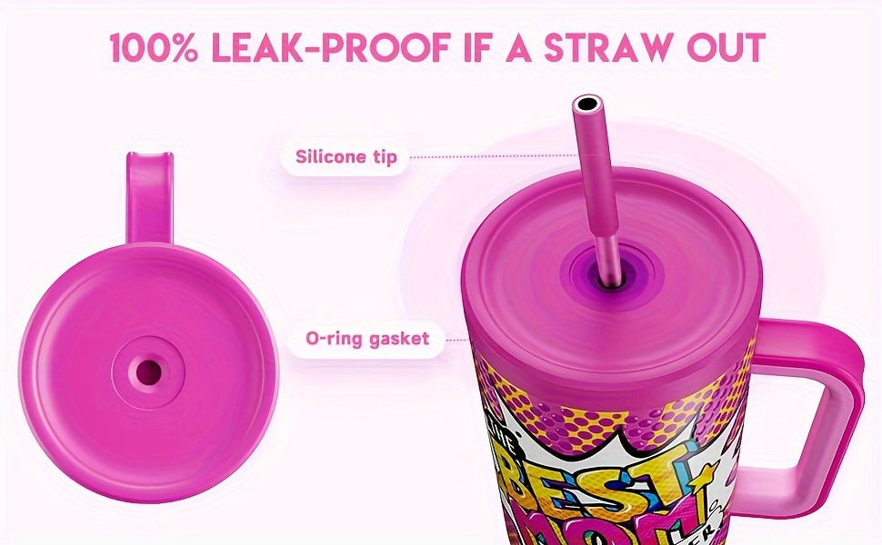 [MEOKY Stainless Steel Tumbler] MEOKY 40oz Stainless Steel Tumbler with Handle | Leak-Proof, Insulated Travel Mug for Hot & Cold Drinks, Perfect Gift for Father's Day & Mother's Day, Round Shape, Hand Wash Only, Travel Drinkw