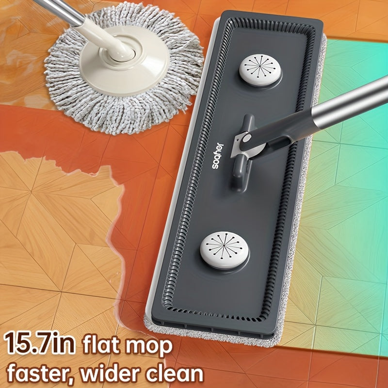 Mop And Mop Bucket Combo Set, Hand-free Flat Mopping Mop And Bucket, Washable Reusable Microfiber Cloth, Wet And Dry, Can Mop Tile Wood Floor Marble, Suitable For Living Room, Bedroom, Kitchen, Bathroom Use