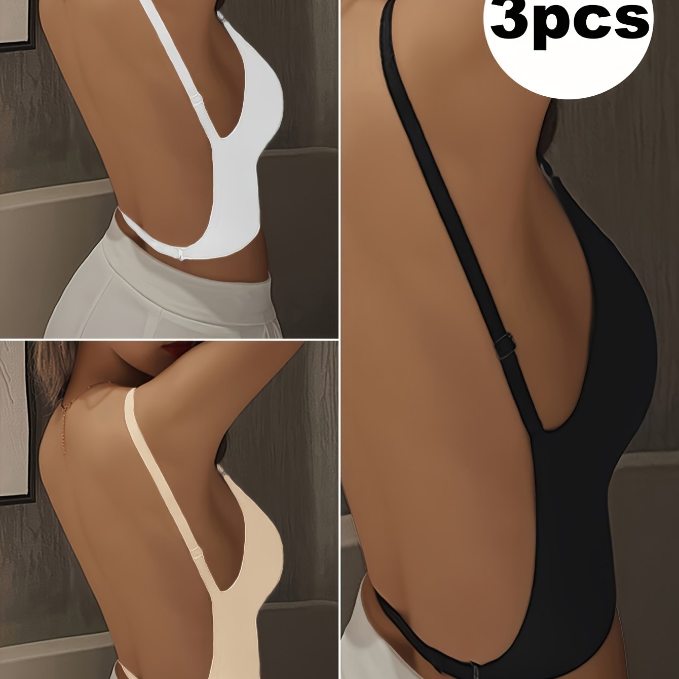 3pcs Ladies' Sexy Backless Gathering Bra