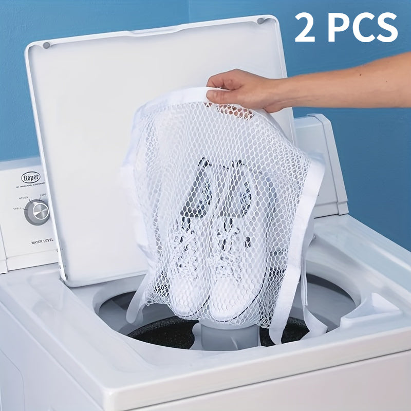 2pcs Laundry Bag with Elastic Strip, Washing Machine Specific Sports Shoe Washing and Drying Mesh Bag, Shoe Bag with Zipper and Strap, Suitable for All Types of Shoes, Laundry Bags