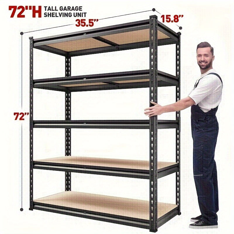 2000LBS Garage Shelving 72''H Storage Shelves Heavy Duty Shelving 5 Tier Metal Shelves For Garage Shelves 35.5"W X72"H X 15.8"D, Adjustable Shelving Unit For Basement Pantry Utility Rack Shelf, Utility Shelves