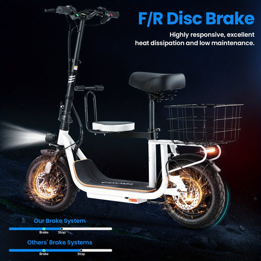 Caroma 450W Electric Scooter with Removable Seat, 12-Mile Range & 20 MPH, Foldable Design, Durable 1-Inch Tires, Dual Braking System, LED Display, Adjustable Handlebars, Basket Included – Perfect for Commuting and Leisure R