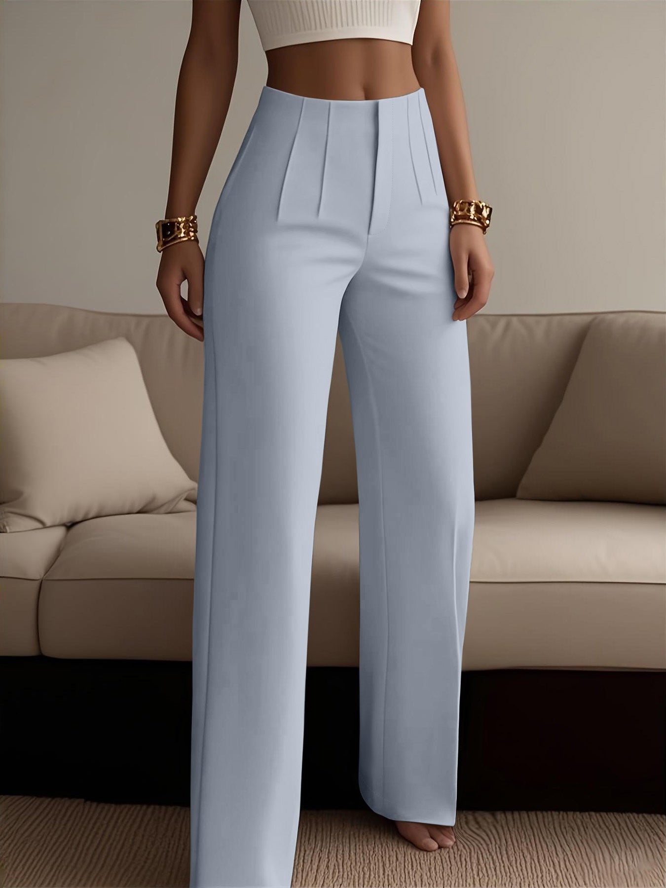 Women's Elegant Solid Black Trousers with Hidden Zipper Closure - Structured Non-Stretch All-Season Work Pants for Commuting, Travel & Professional Attire, Machine Washable Tailored Fit, High Waist Trouser Pants for Women, Pa