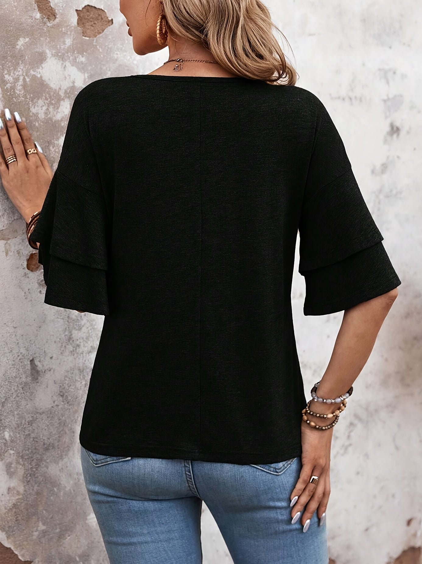 Women'S Stylish Double-Layer Ruffled Short-Sleeve T-Shirt