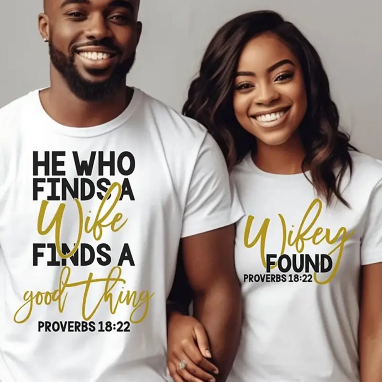 1pc Matching Couples Shirts - "He Who Finds" Anniversary Tee, 180g Cotton, Round Neck, Geometric Pattern, Casual Style
