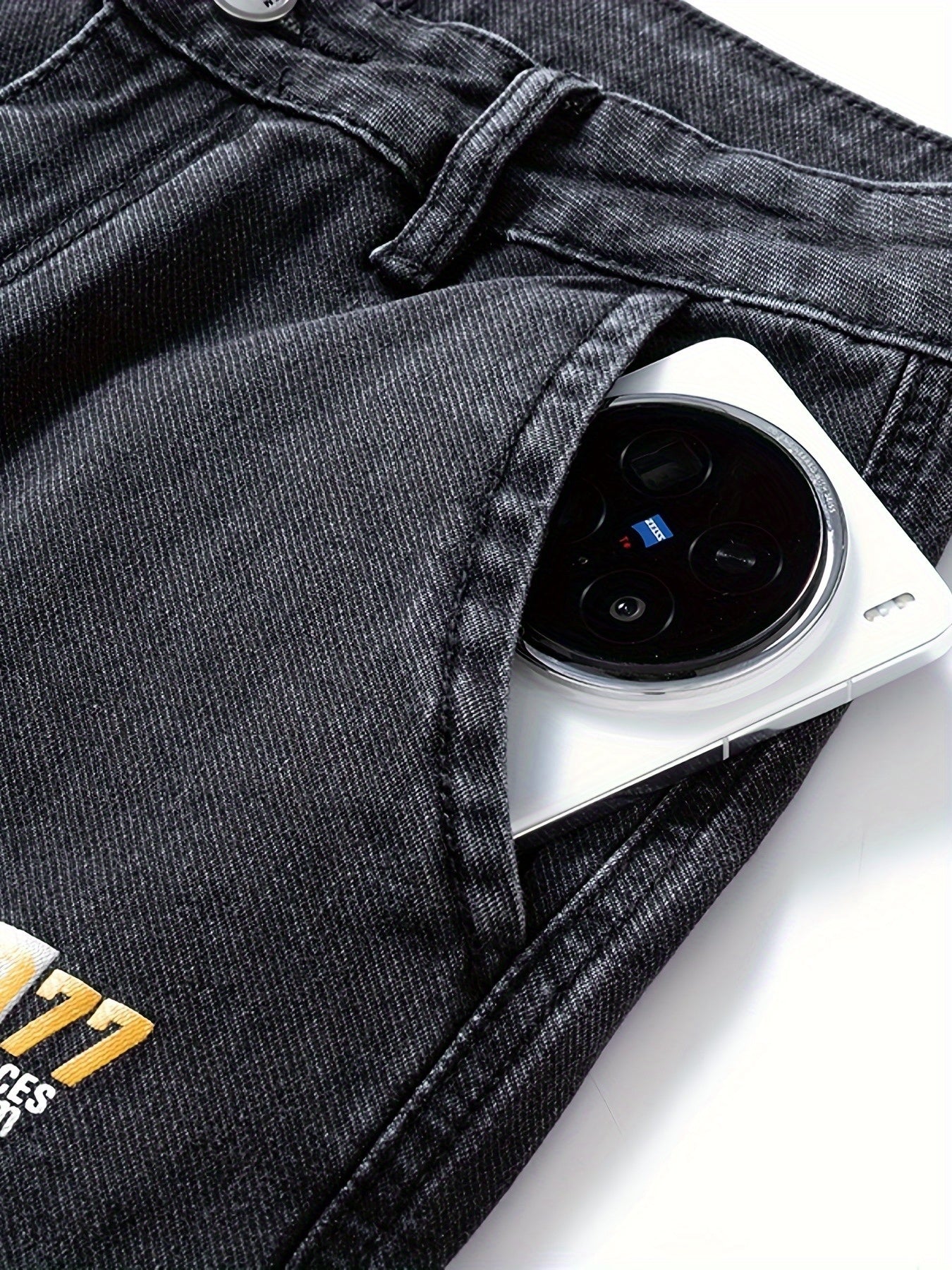 Men'S Small Straight Tube Style Fashionable Printed Six Pocket Design Micro Elastic Denim Pants