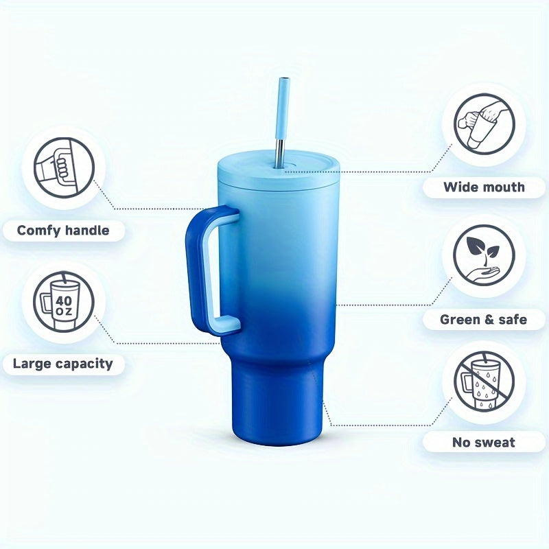 1pc Stainless Steel Insulated Coffee Mug, Handle Mug with Leakproof Lid and Straw, Portable for Outdoor Camping, Hiking, Driving, and Car Travel