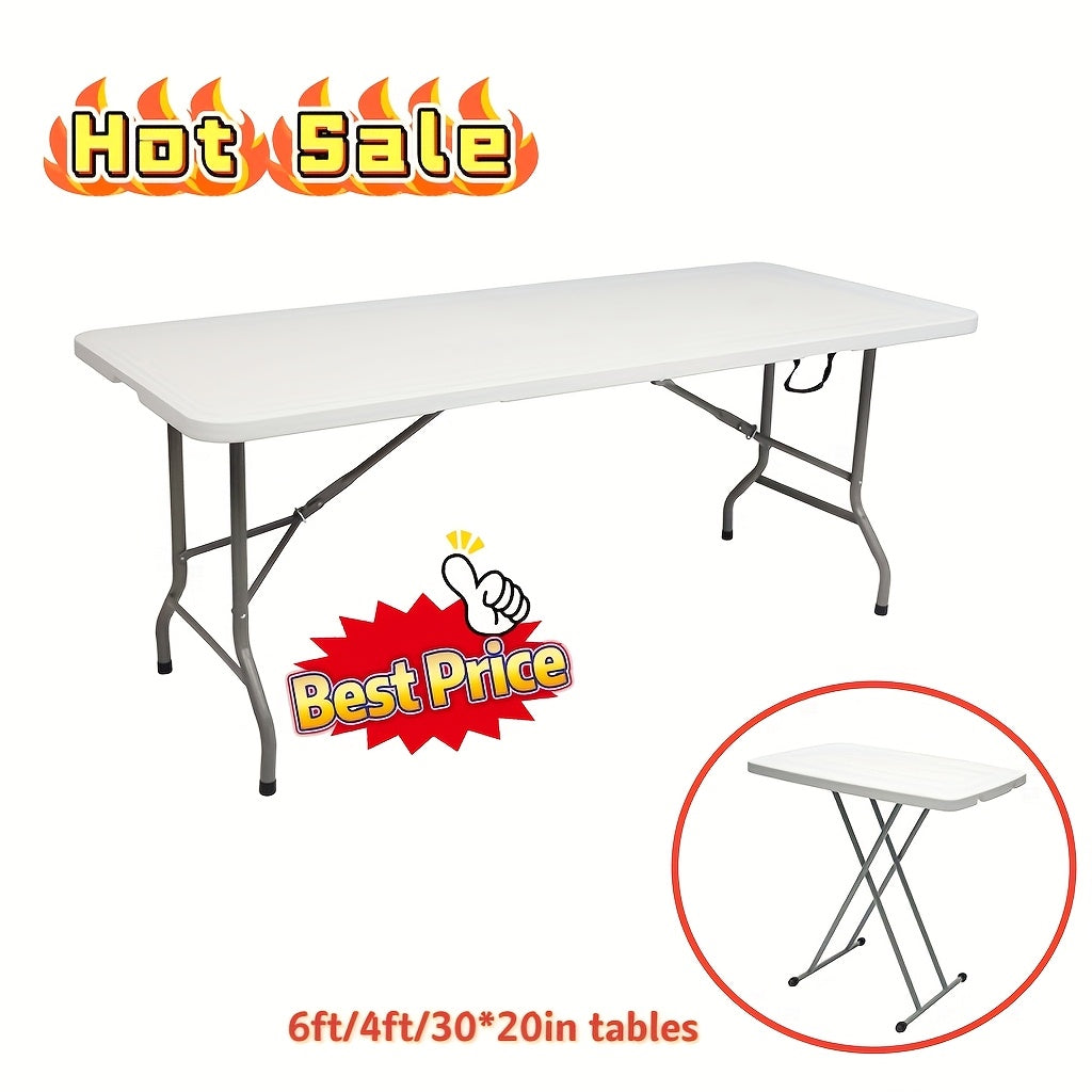 Folding Table 30*20inch/4ft/6ft Portable Heavy Duty Plastic Fold-In-Half Utility Table Indoor Outdoor Adjustable Height Folding Table with Carrying Handle, Office, Camping And Party, Back to School