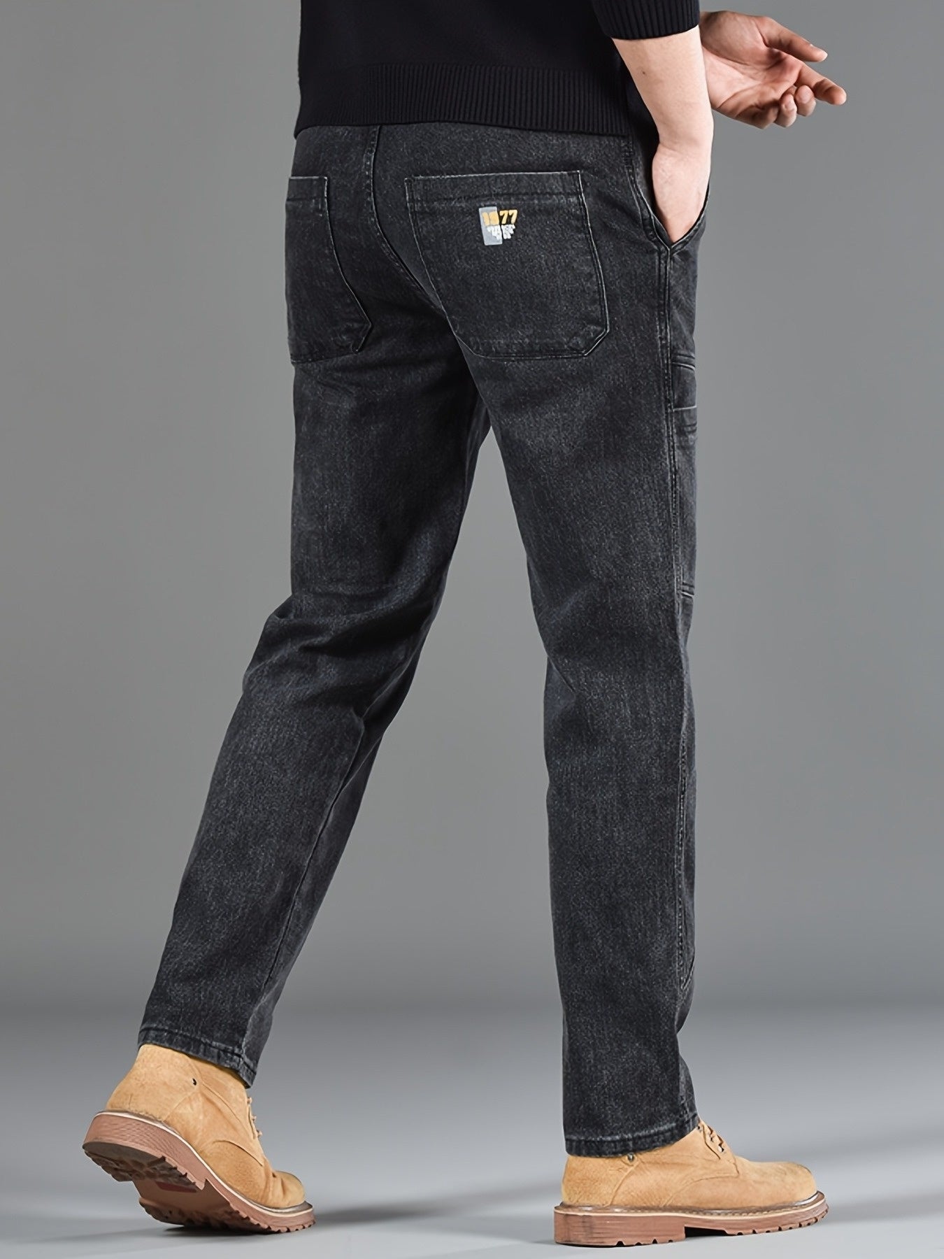 Men'S Small Straight Tube Style Fashionable Printed Six Pocket Design Micro Elastic Denim Pants