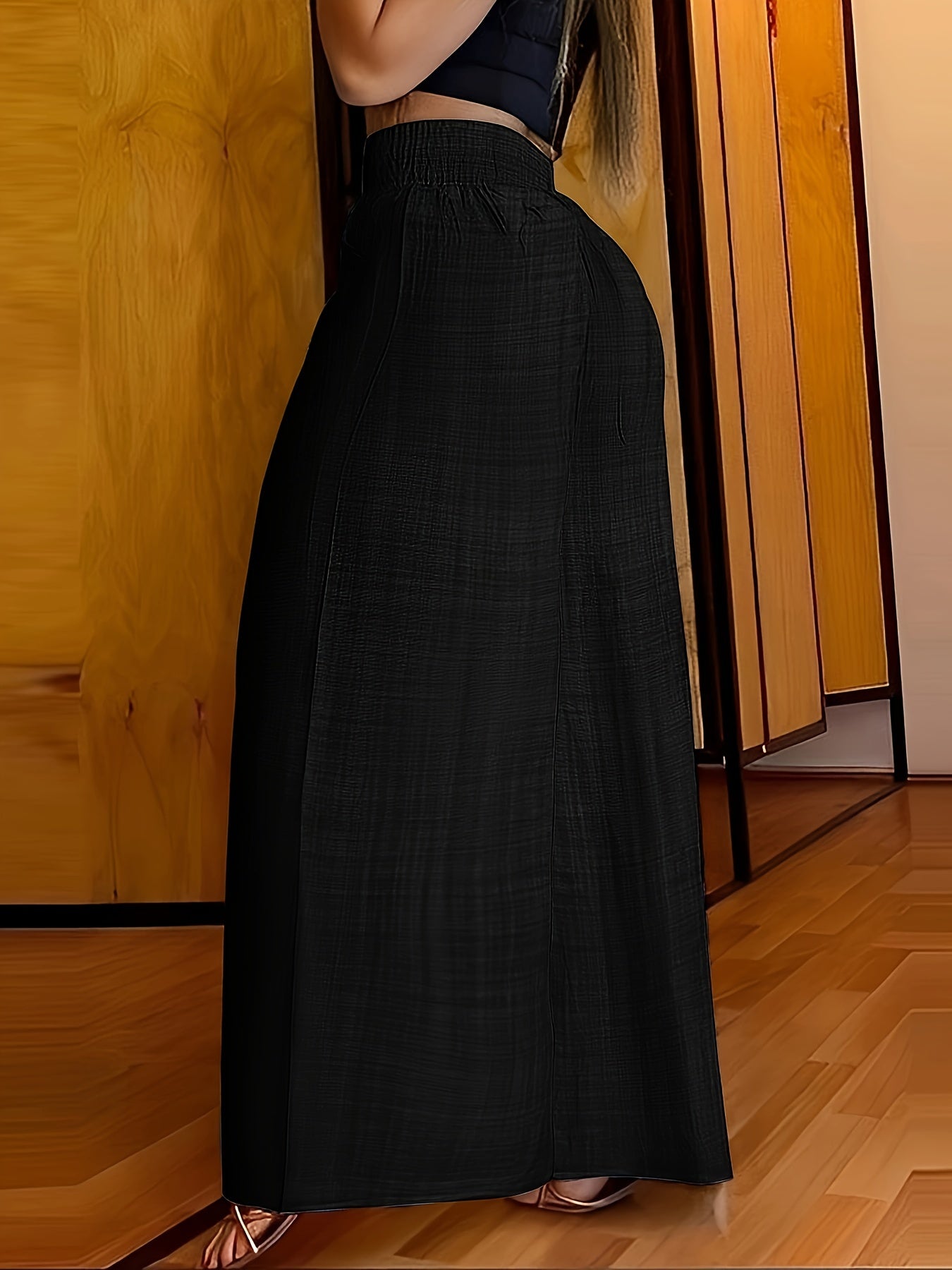 Elegant Solid Color Wide Leg Palazzo Pants - Comfortable Polyester Fabric, Machine Washable, Elastic-Free Waist, All-Season Wear - Womens Casual Regular Pants for Everyday Style