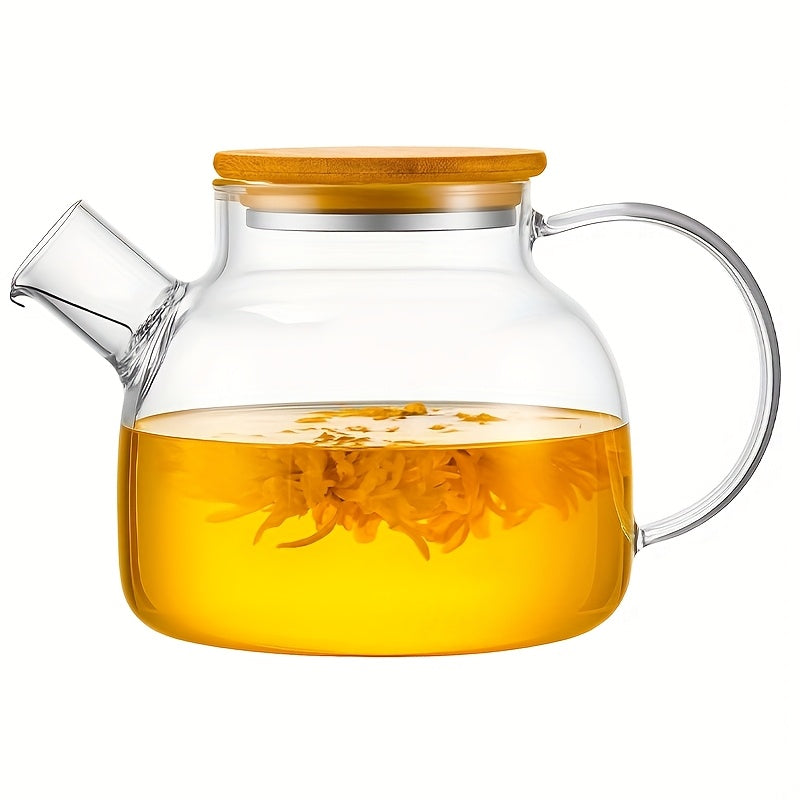 1000/1800ml Glass Water Kettle, Suitable for Stove, with Removable Strainer Mouth, Equipped with Spout, Lid and Handle, Suitable for Brewing Loose Leaf and Herbal Tea, Can Hold Juice, Milk, Beverages, Transparent Hot and Cold