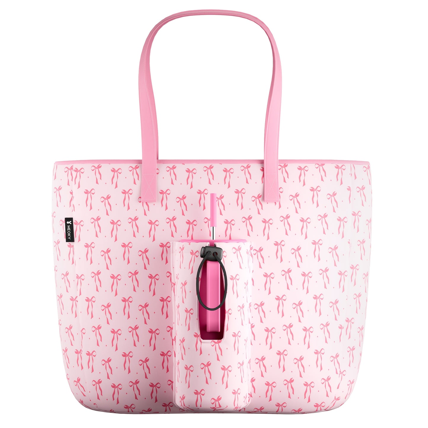 [Pink Nylon Tote] MEOKY Large Pink Nylon Tote Bag | 3.96gal High Quality with Zippered Compartment & Wrist Strap - Water Bottle Carrier Bag, Work Carryall Purse, Fashionable Luggage Accessory, Sturdy Handles for Travel, Work,