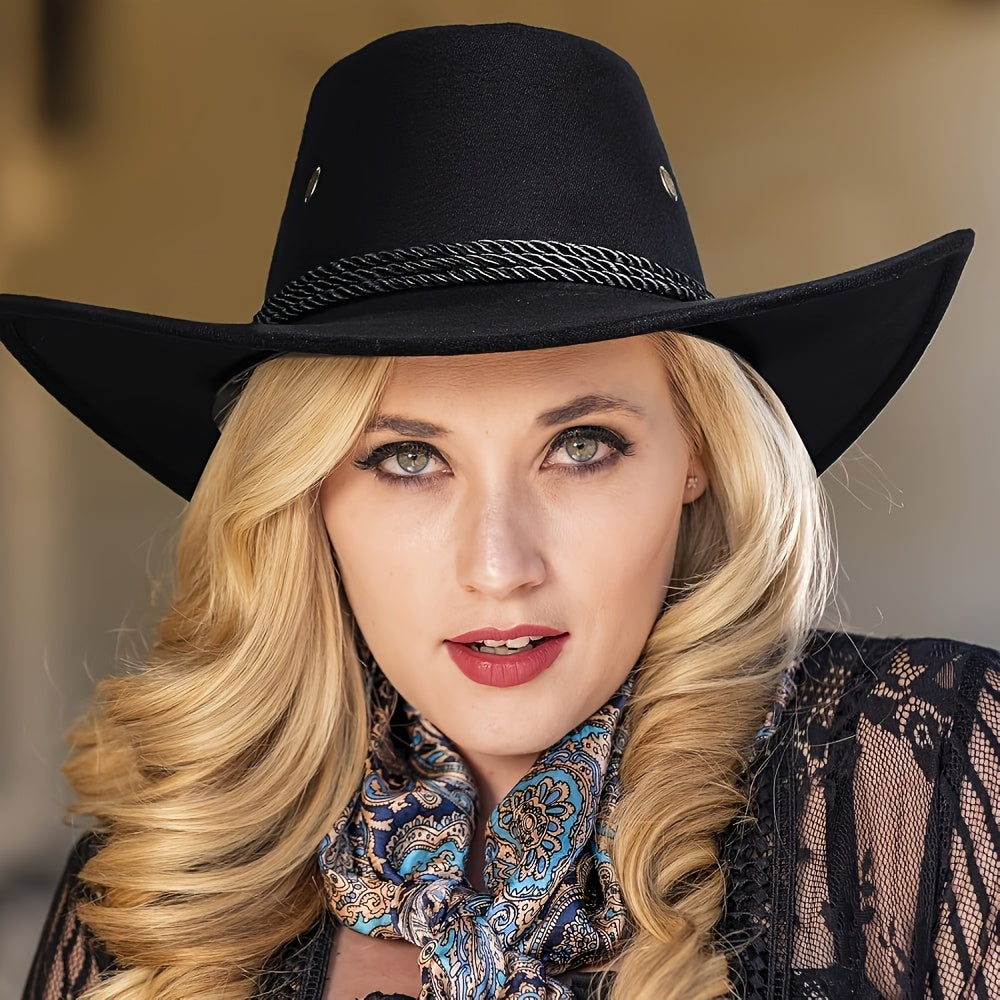 3pcs Set Of Western Cowboy Hat And Scarf, Unisex for Adults, Suitable for Costume Parties, Drawstring Closure, Ideal for Beach Leisure, Cycling, Makeup Parties, Cowboy Hat Accessories.