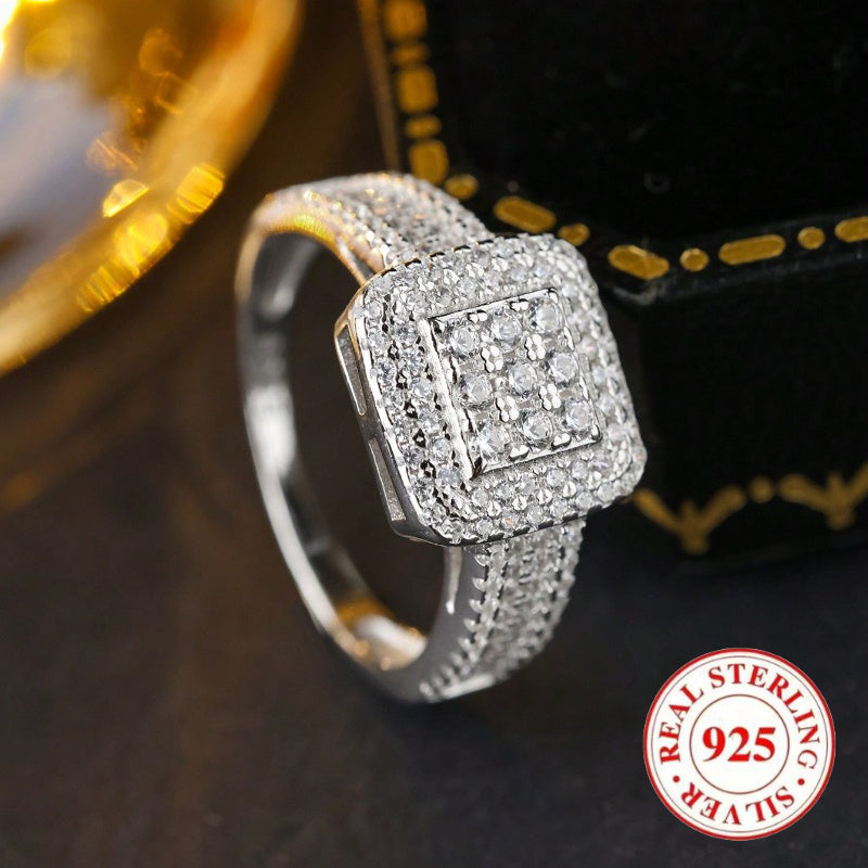 [Luxury Women's Ring] Super Sparkling Luxury 925 Sterling Silver Square Women's Ring | 5 Sizes to Choose From, Suitable for Parties, Banquets, Engagements, Jewelry, Festivals, Valentine's Day Gifts