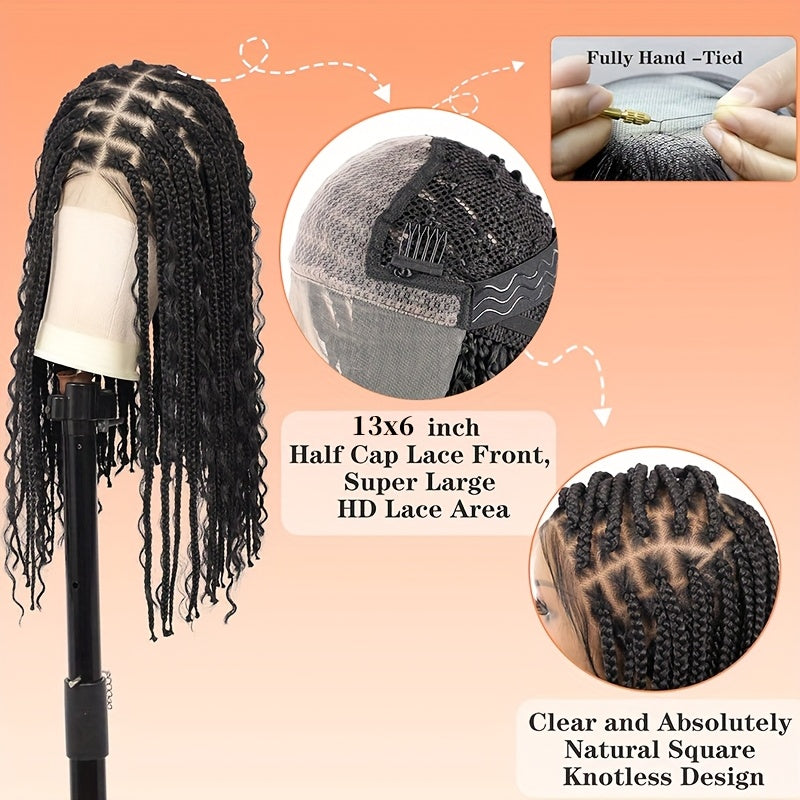 16 Inch 13x6'' HD Lace Short Braided Wigs for Women Bob Knotless Boho Braided Wigs Hair Premium Synthetic Braided Lace Front Wig, Lace Front Wig Synthetic, Pre Plucked Lace Front Wig, Wig Braids, Wig, Lace Front Wig, Protecti