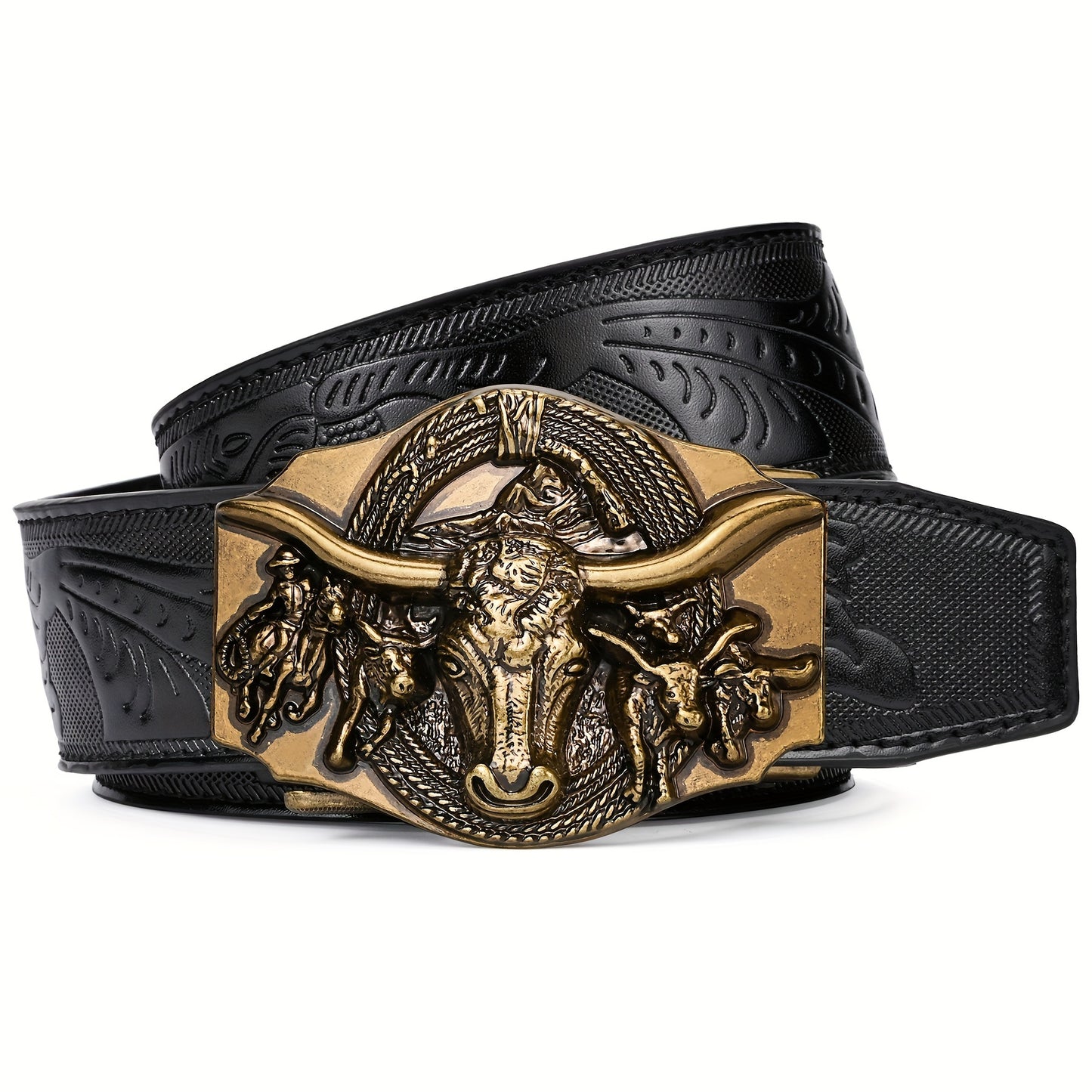 [Slide Ratchet PU Leather Belt] LCG LUCHENGYI, Slide Ratchet Belt With PU Leather Belt For Men, Ratchet Western Cowboy Belt With Automatic Buckle, Father's Day Gift