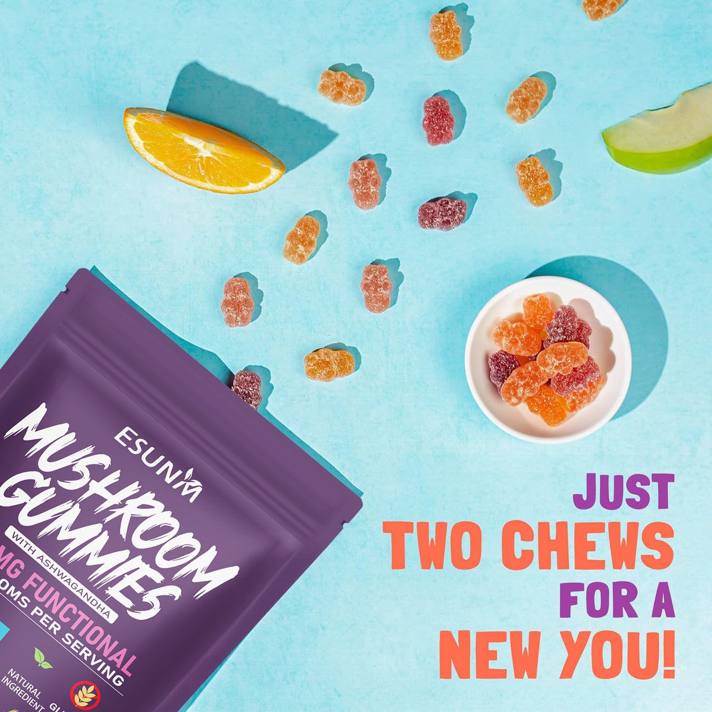 1/2/3/4 Bags Ashwagandha And Lions Mane Mushroom Gummies - Includes Reishi, Cordyceps, Turkey Tail, Maitake, Shiitake, And Chaga, Low Carb, 80 Gummies Per Bag