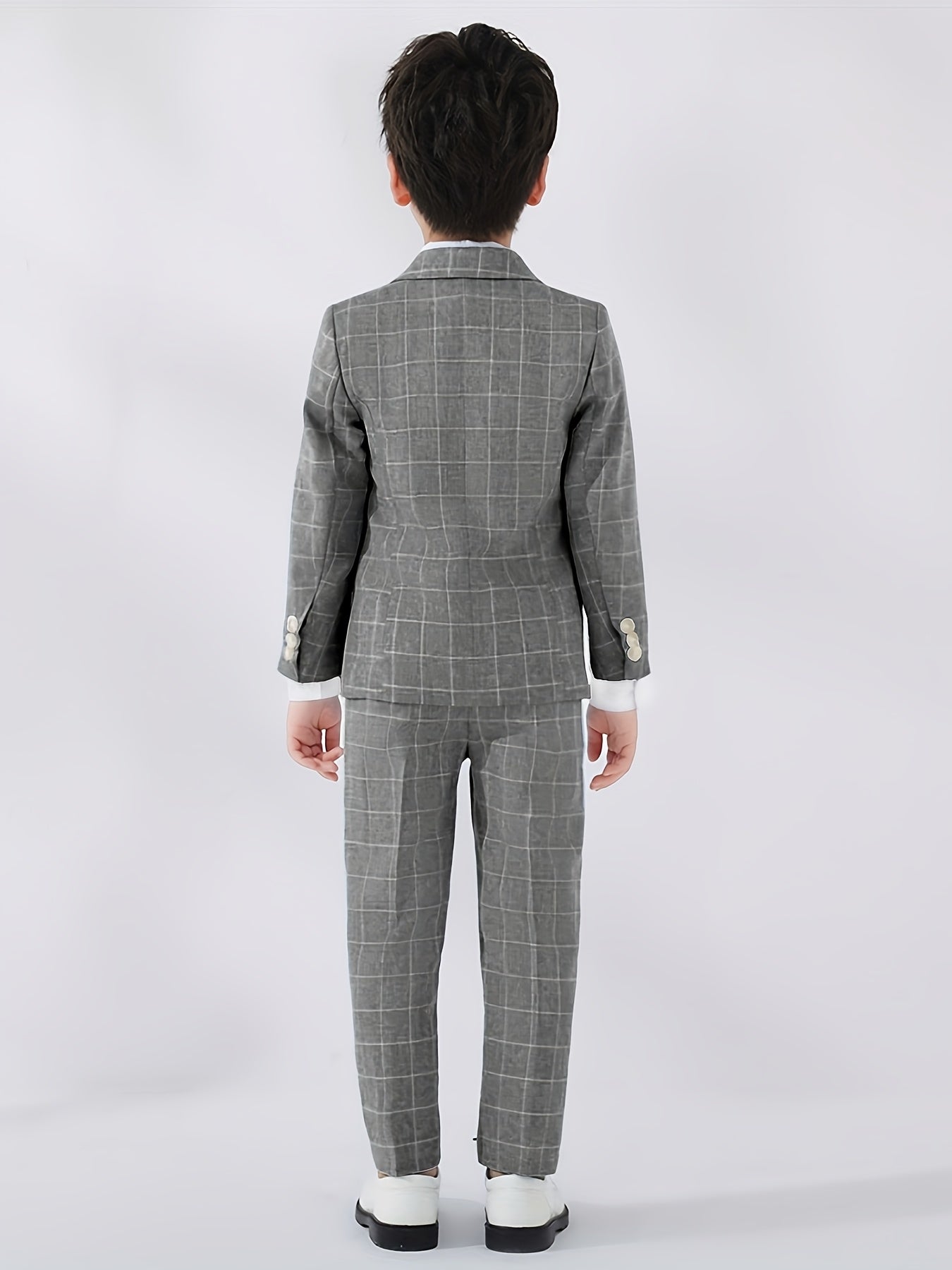 Kids' Elegant Blue Checkered Suit with Bow Tie - Perfect for Weddings and Formal Events, Slim Fit, Long Sleeve, Non-Stretch Fabric, Party Attire|Formal Attire|Slim Fit Suit