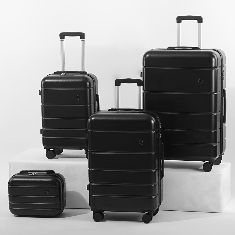 [Lightweight Durable Luggage Set] 4pcs Lightweight Durable Hardshell Luggage Set - ABS+PC Suitcases with Spinner Wheels, Telescoping Handle, Zip Closure, Combination Lock - 14"+20"+24"+28" Travel Companion