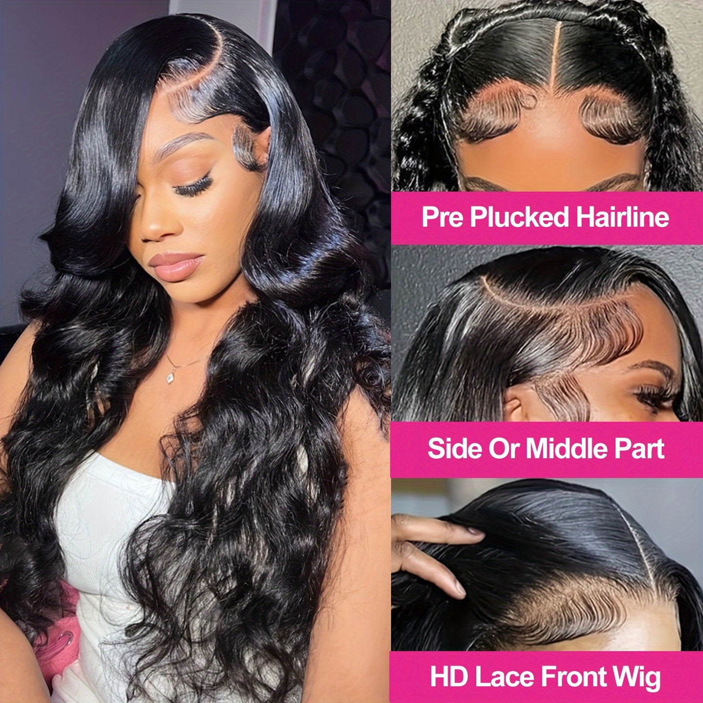 13*4 Body Wave Lace Front Wigs 13x4 Glueless Lace Wig Pre Plucked Hairline HD Transparent Lace Frontal Wigs For Women 200% Density Bye Bye Knots Wig