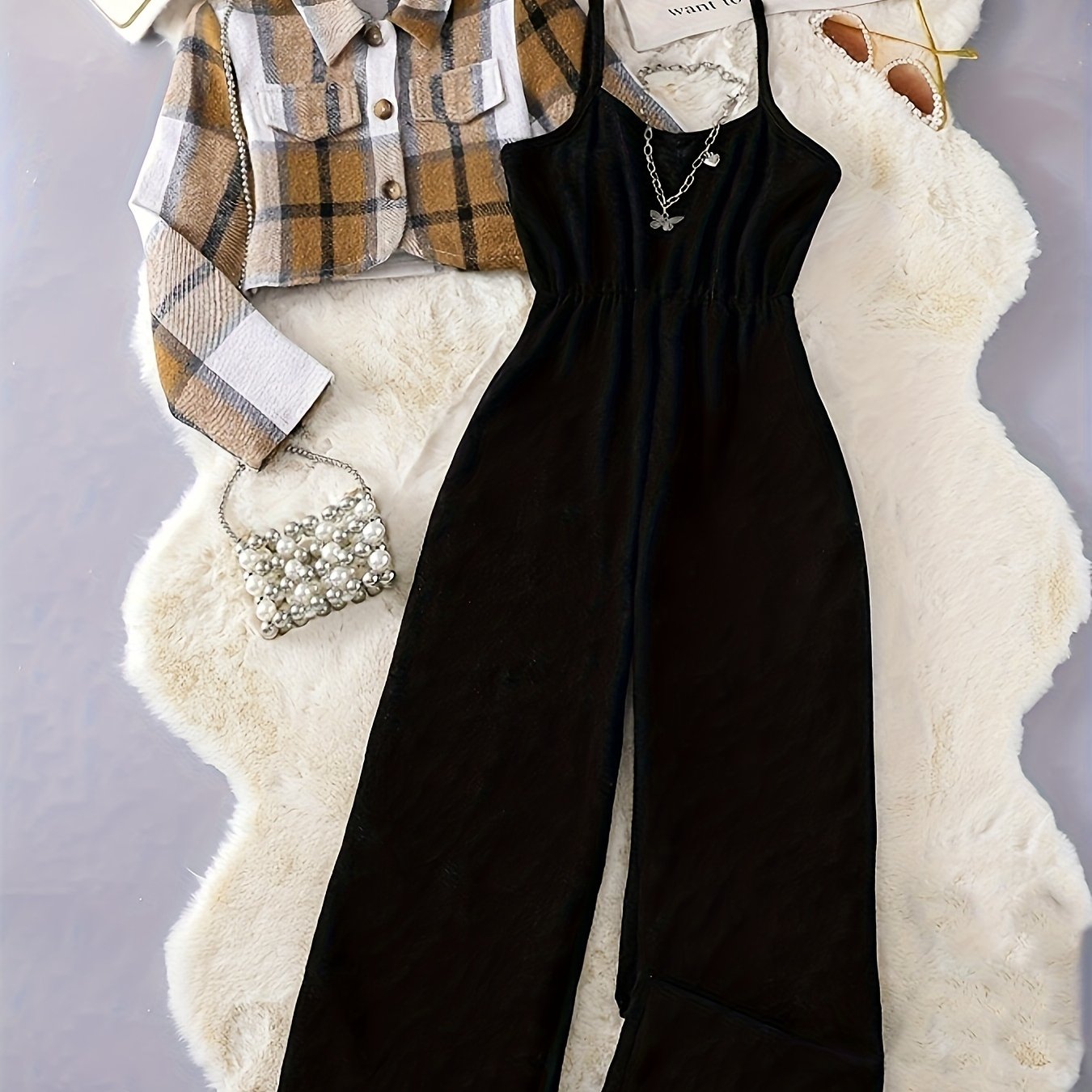 Solid Color Plaid Printed Button Top Pit Strip Suspender Leotard Set - New 25-year Elegant Vacation Style