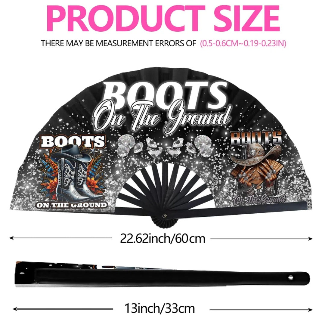 1/2pcs 13inch Boots On The Ground Hand Fan, Where Them Fans At Folding Fans, Clapping Clacking Fans For Line Dancing Unique Oriainal Pattern For Party Props Perfect Gifts For Line Dance Lover.Clack Fan For Popping Fans, Cowgi