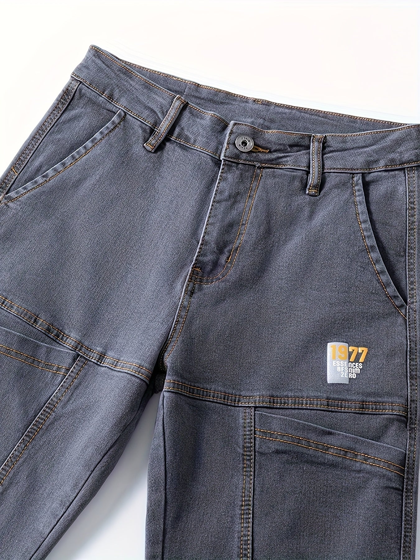 Men'S Small Straight Tube Style Fashionable Printed Six Pocket Design Micro Elastic Denim Pants